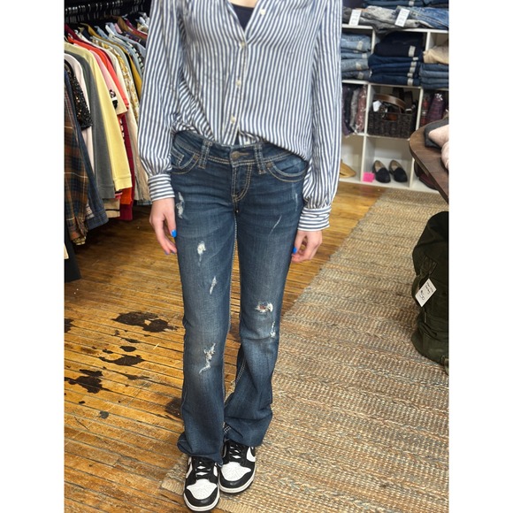 Silver Jeans Y2K SUKI Mid Boot Jeans Women W26 L33 Embellished Pockets Distress - Picture 9 of 9